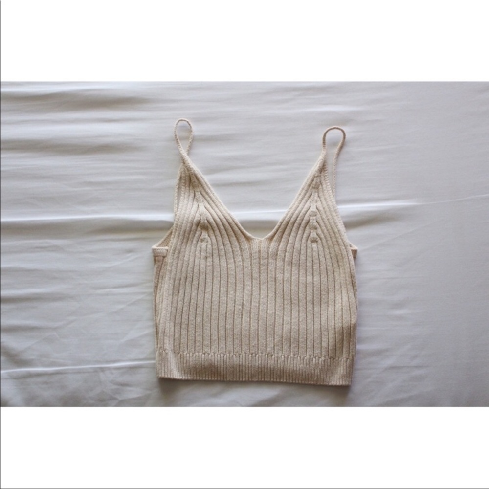 Cream Ribbed Spaghetti Strap Tank Top